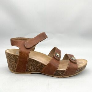 Dansko‎ Womens 39 8.5 Savannah Sandals Shoes Brown Leather Cork Wedge Platform